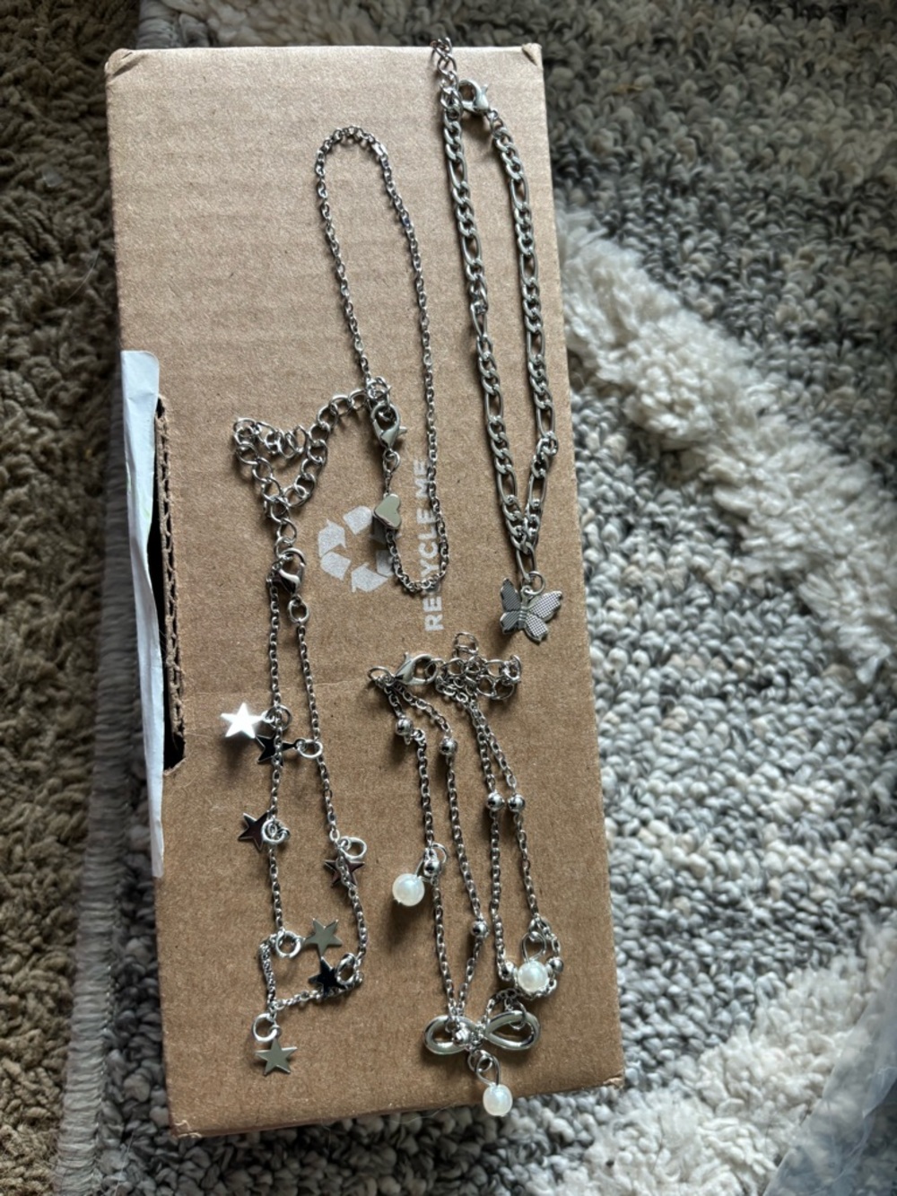 Sterling-Tone Star & Butterfly Charm Bracelet Set - Silver ankle bracelets